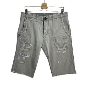 True Religion Mens Denim Shorts Gray Distressed Ripped Frayed Hem Sample Rare